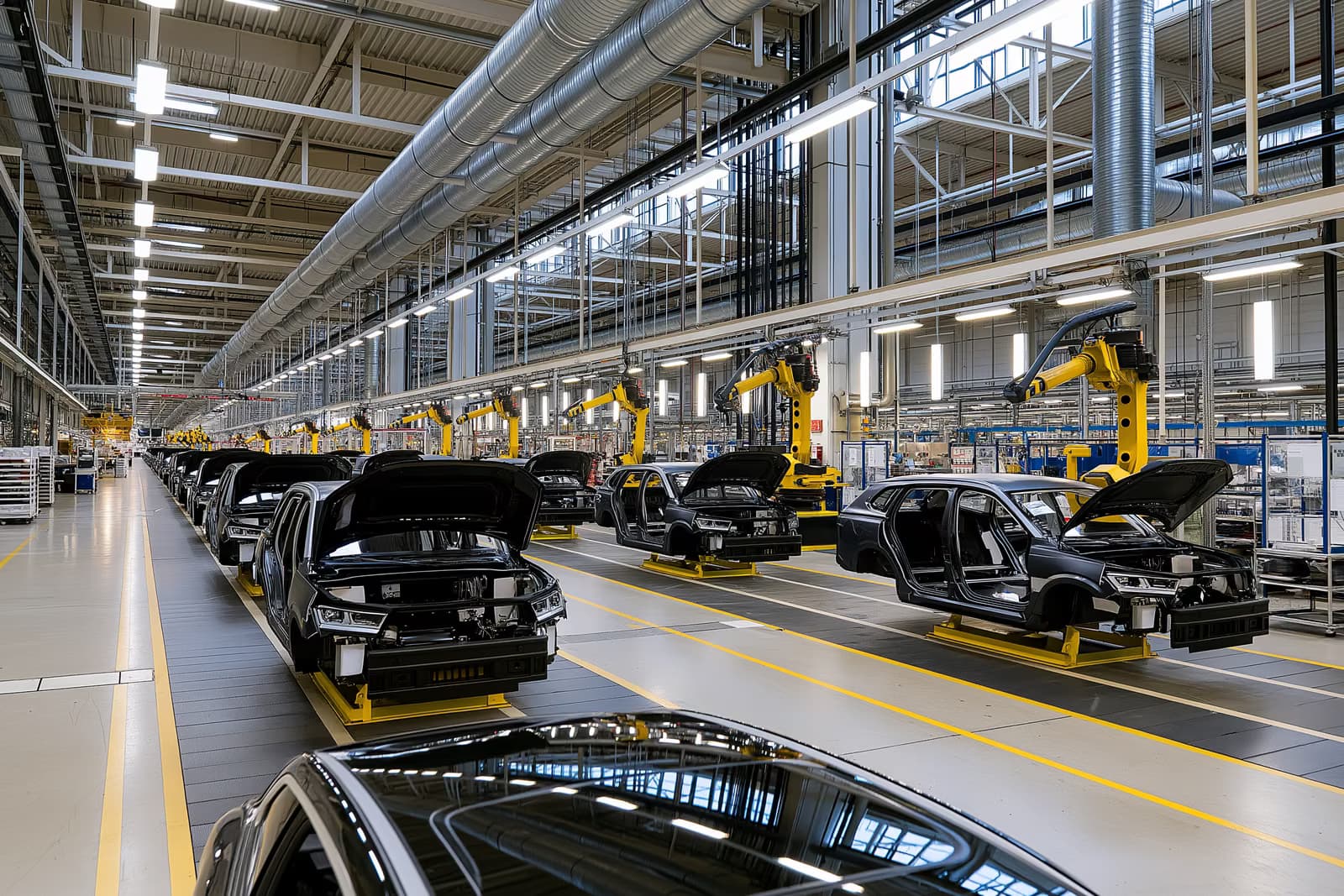Robotinės rankos sustojo virš nebaigtų gaminti automobilių kėbulų „Volkswagen“ surinkimo linijoje, nes tęsiasi ginčas dėl VW gamyklų uždarymo.